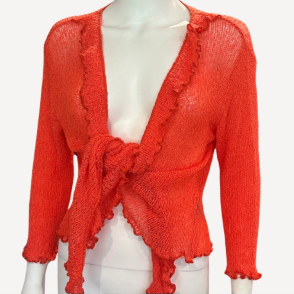 Fabulous Orange Open Tie Front Shrug Cardigan Lightweight Sweater